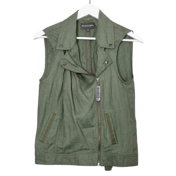 Michael Stars Linen Women's Sleeveless Moto Vest in Green Size XS - Picture 3 of 13